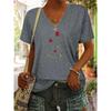 Kurzarm-T-Shirt mit V-Ausschnitt und Blumen- und Blätterprint für Damen