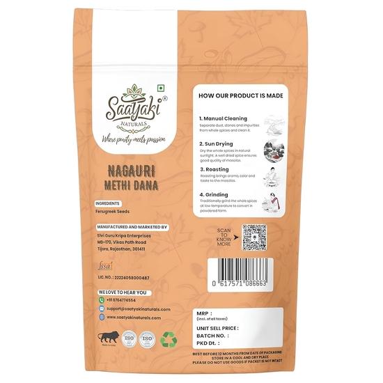 Saatyaki Naturals Organic Methi Seeds - 500gm | Preimium Quality Fenugreek Seeds |Hygenically Packed and Perfect for Daily Cooking, Tadka