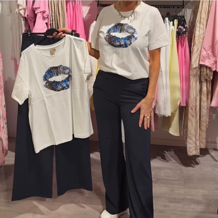 

Женский европейский и американский летний повседневный комплект футболки с коротким рукавом и принтом букв Small