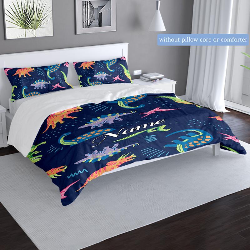 Dinosaurpattern Customize Your Name Duvet Cover Soft Bedding Set For Bedroom Guest Room And Dorm Decoration Threepiece Set Includes 1 Duvet Cover 2