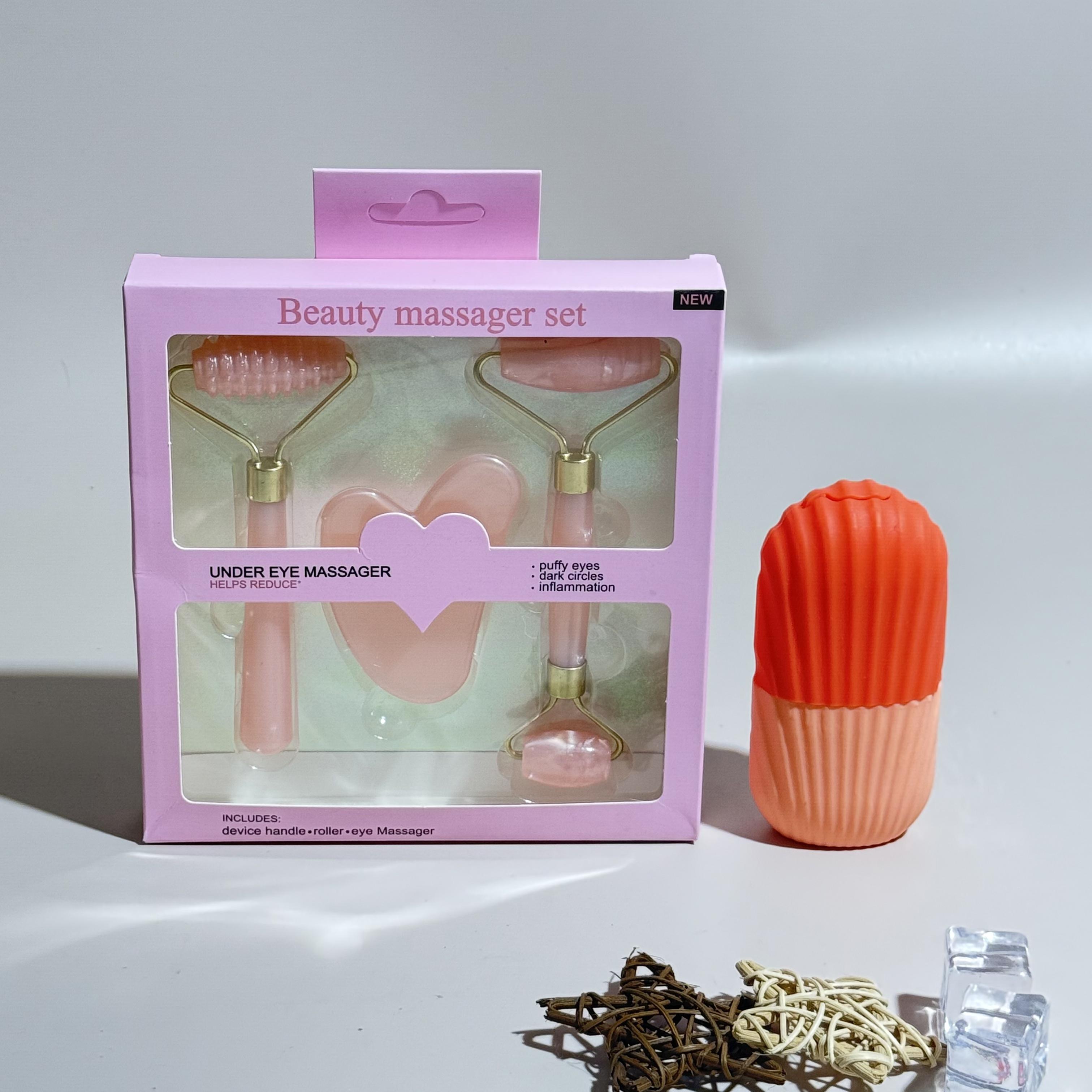 

4-Piece Removable/Massage Roller Ice Tray Set - Resin Beauty Stick, Dual-Head Facial Massager