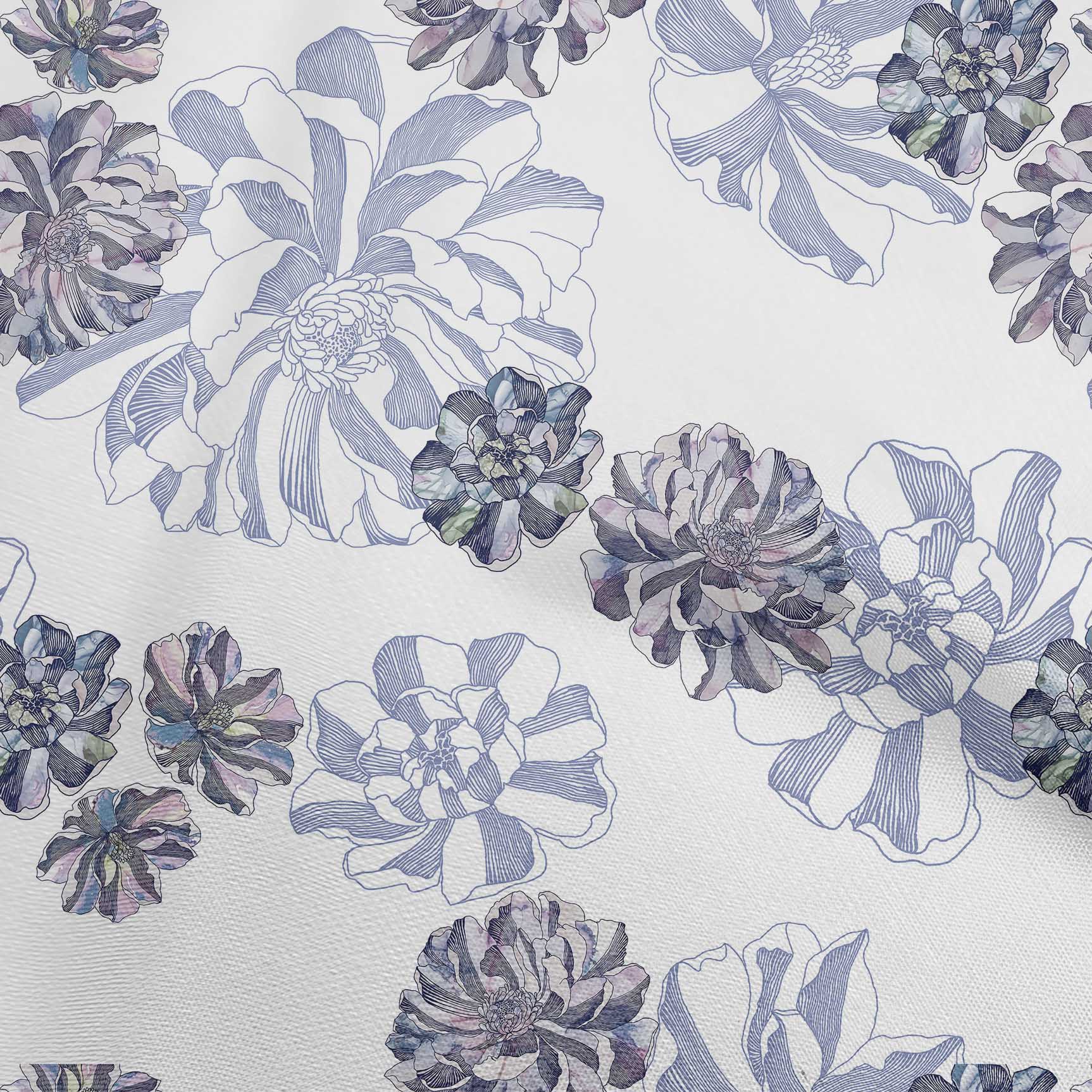 

oneOone Cotton Flex Темно-синя тканина з квітковим орнаментом і лініями Одяг своїми руками Тканина для стьобання Тканина з принтом на ярди 40 дюймів 42 Inch Wide - Viscose Chiffon чирок синього кольору