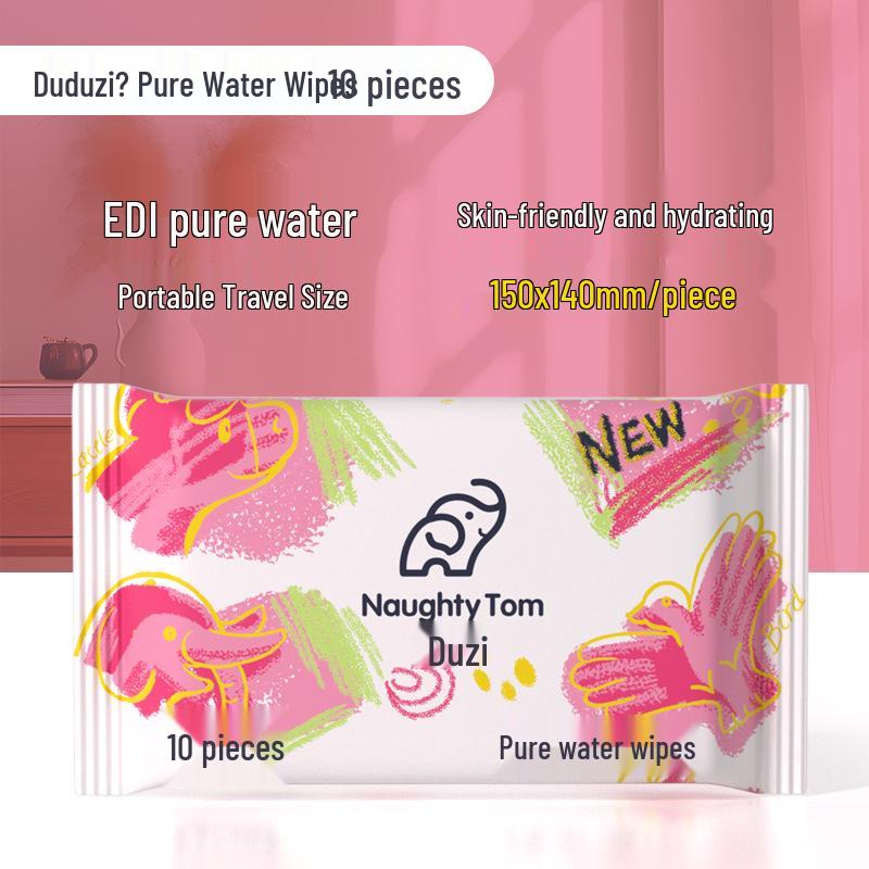 

10-Pack Pure Water Hand & Mouth Wet Wipes for Moms & Kids - Portable & Disposable