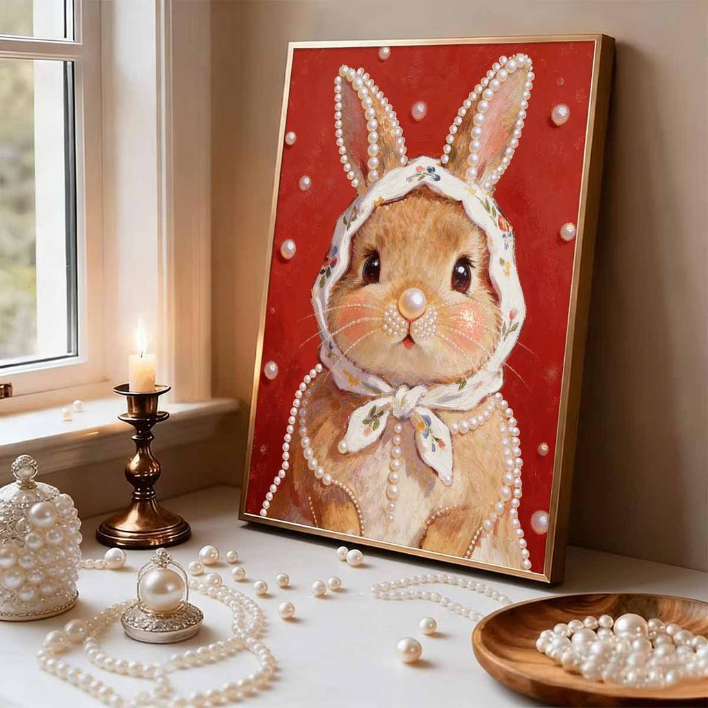 Handmade DIY Pearl Painting Photo of The Little White Rabbit Theme Bedroom Living Room Frameless Diy Handmade Sticky Diamond Creative Canvas Painting