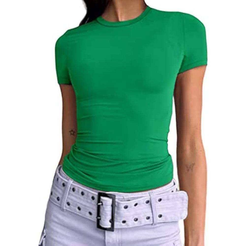 

Spring and Autumn Solid Color Round Neck Long Sleeve Basic Women s T-shirts XL