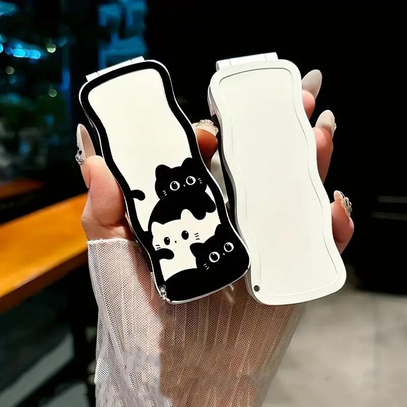 2 In 1 Creative Simple Foldable Cartoon Comb Portable Student Mini Cute Bangs Small Comb Soft Tooth Comb with Mirror