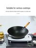 Vintage Uncoated Cast Iron Flat-Bottom Non-Stick Wok, Compatible with Induction & Gas Stoves, Ideal for Rural Household Stir-Fry.