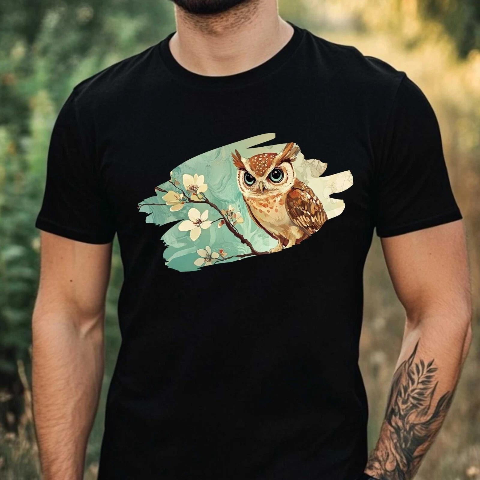 T-Shirt Herren Wunderliche Eule Motiv Baumwolle Größe XS bis 5XL S