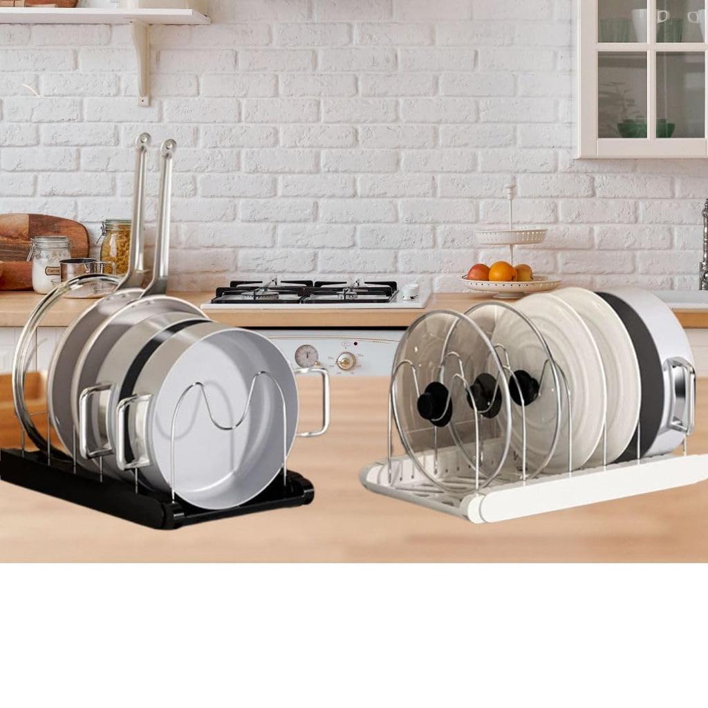 Cobalt Planet Extendable Pot Storage Frying Pan Pot Lid Kitchen Storage Extendable Width Rack, Stand, Storage, Rack, Under-Sink Organizer, 34.5-56.5cm