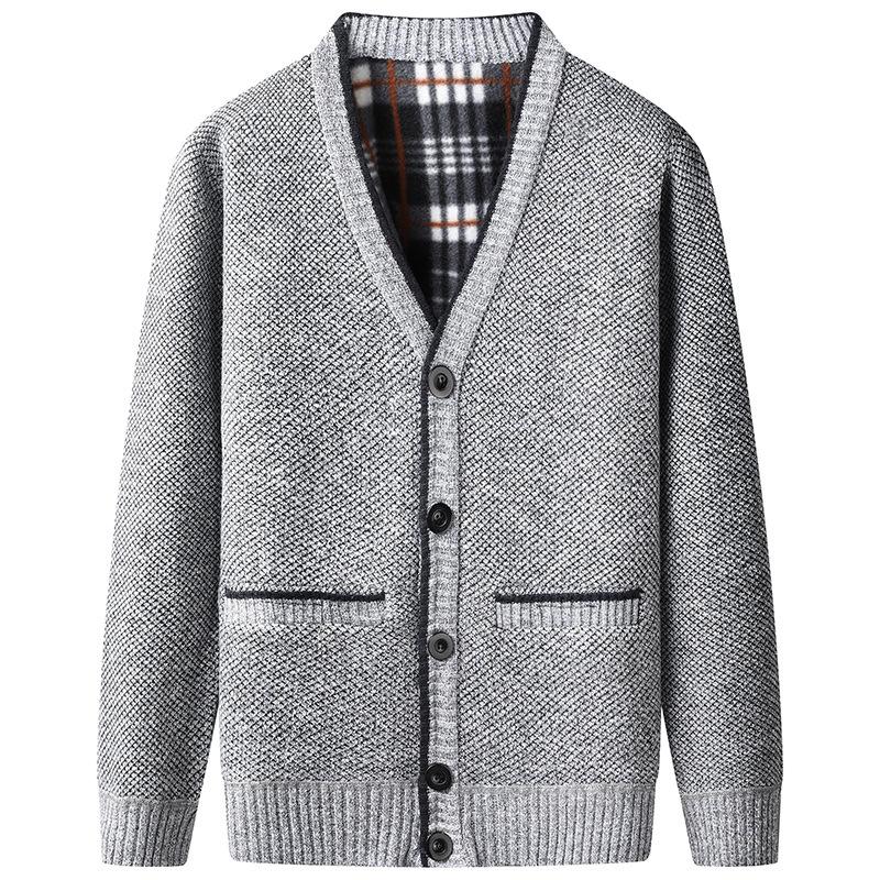 Men S Casual Fleece Knitted V Neck Cardigan Sweater