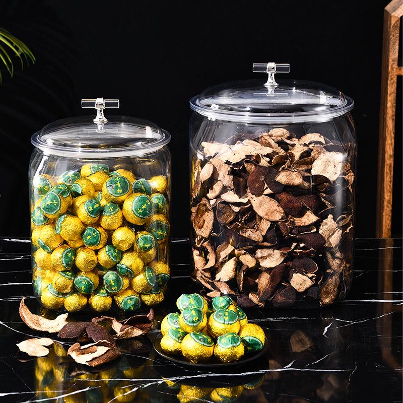 Large Airtight Storage Jar for Dried Tangerine Peel & Grains - Food-Grade PET, Moisture-Proof, Square Design