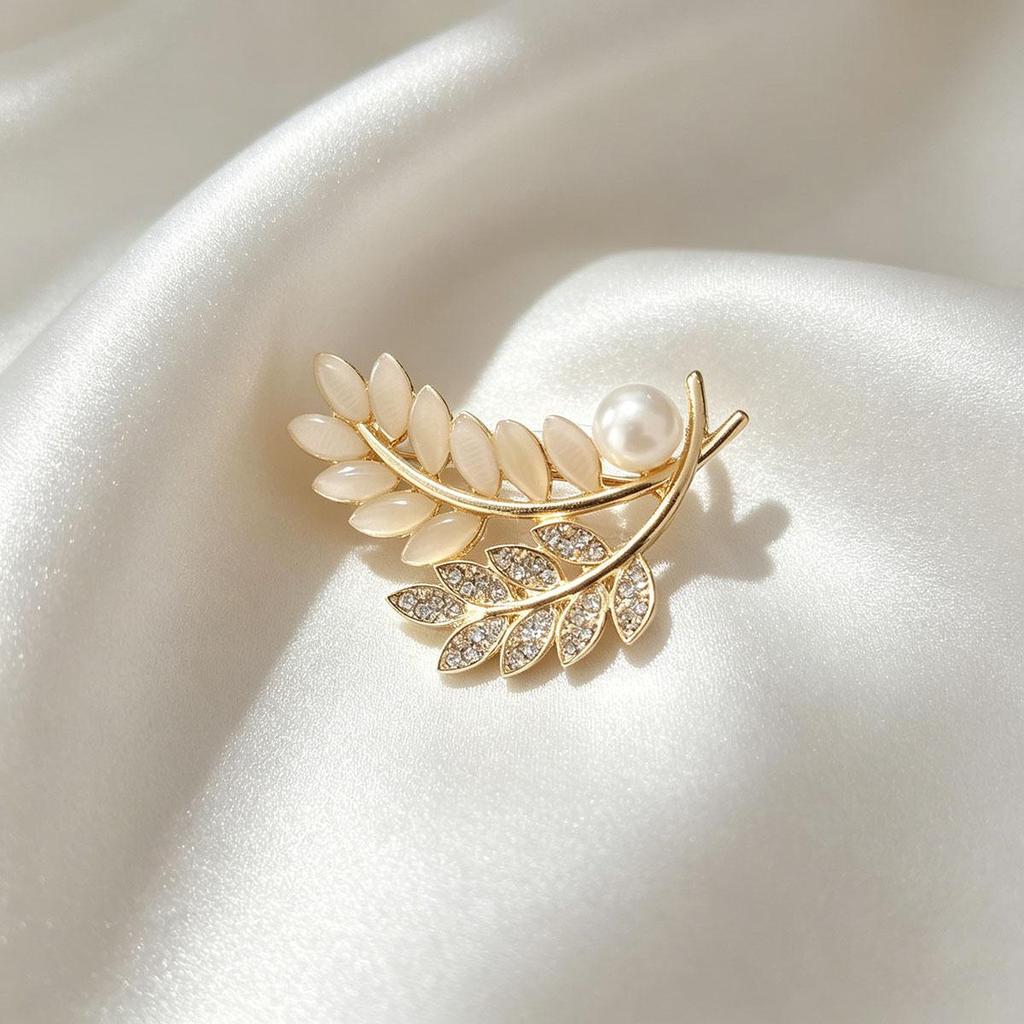 Leaf Wheat Ear Brooch for Women, Brooch Pin Accessory, Elegant High-end Jacket Suit Anti-Slip Fixed Buckle Versatile