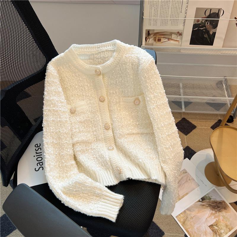 

Korean-Style French Style Slimming Crew Neck Knit Cardigan Top Women s Autumn Winter Sweater Coat One Size