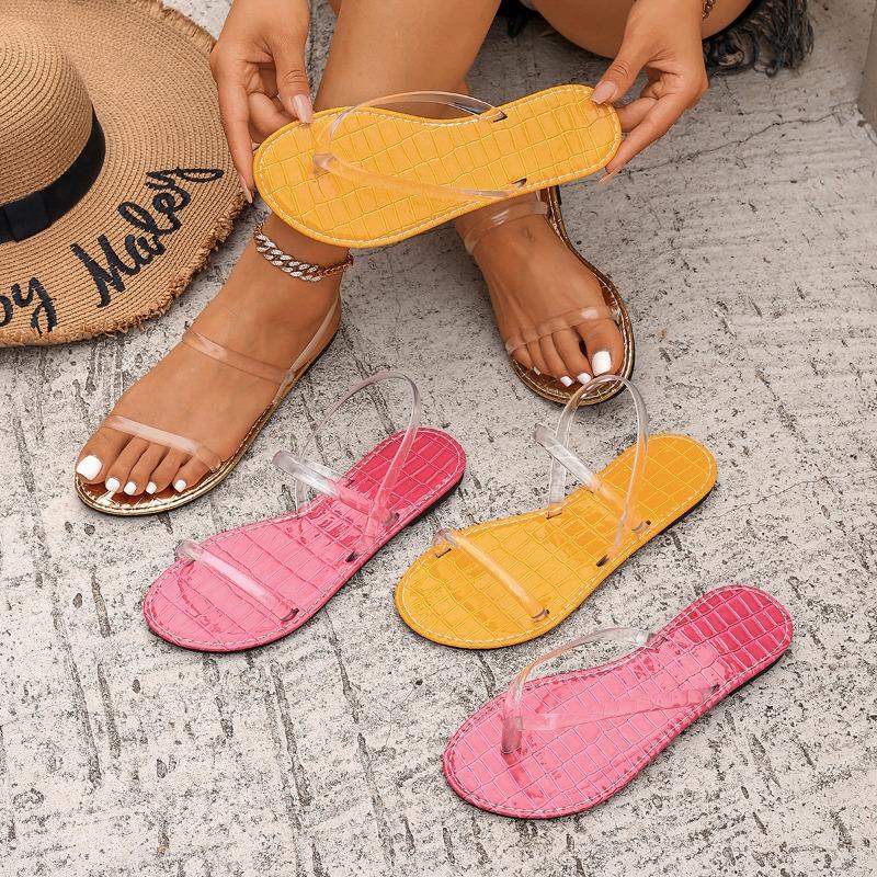 Wish large size sandals women's summer new open-toed lightweight one-word flat-bottomed cool slippers women