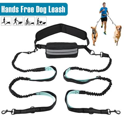 Hands Free Dog Leash Adjustable Reflective Waist Running Double Leash with Pouch Retractable Dog Running Leash Pet Supplies