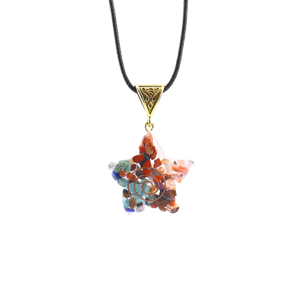 Seven-Color Gravel Necklace with Resin Encapsulated Natural Stone Pendant - Style N756