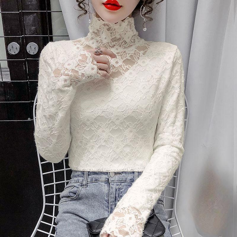 Modisches hochgeschlossenes Spitzen-Camisole in Übergröße für Damen im Frühling und Herbst, süßes, einfarbiges Tanktop