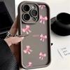 Pink Bow Knot Silicone Phone Case For iPhone 15 14 13 12 11 16 Pro Max 7 8 Plus X XS XR SE 2020 Shockproof Candy Soft Cover