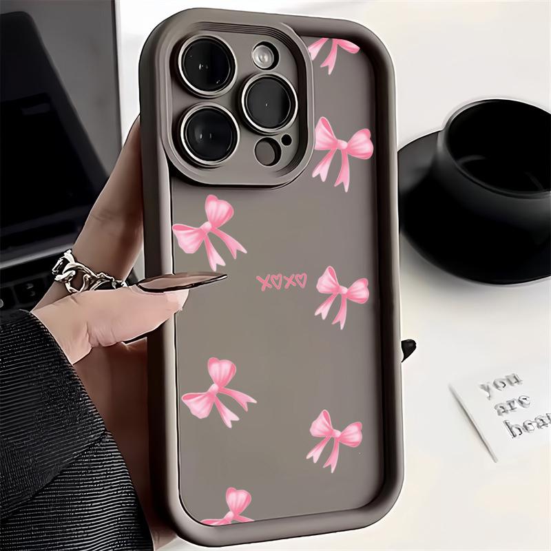 Pink Bow Knot Silicone Phone Case For iPhone 15 14 13 12 11 16 Pro Max 7 8 Plus X XS XR SE 2020 Shockproof Candy Soft Cover