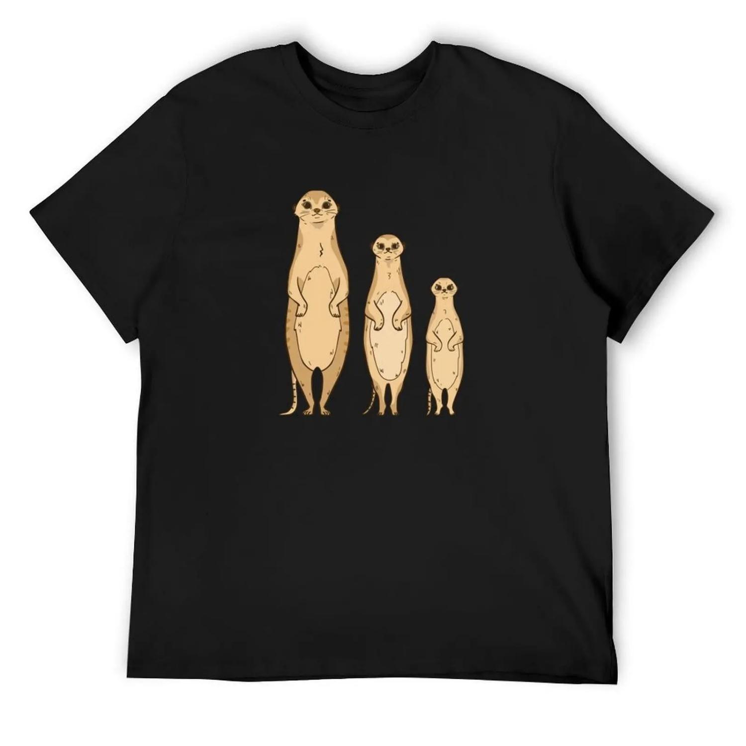 Meerkat family T-Shirt summer top sweat T-shirts man mens graphic t-shirts big and tall S чёрный