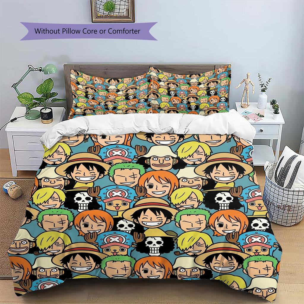 One Piece Luffy Patterned Pillowcase & Duvet Cover Set Home Warmth Anime Themed Bedding Bedroom Decor Fan Present.-TING