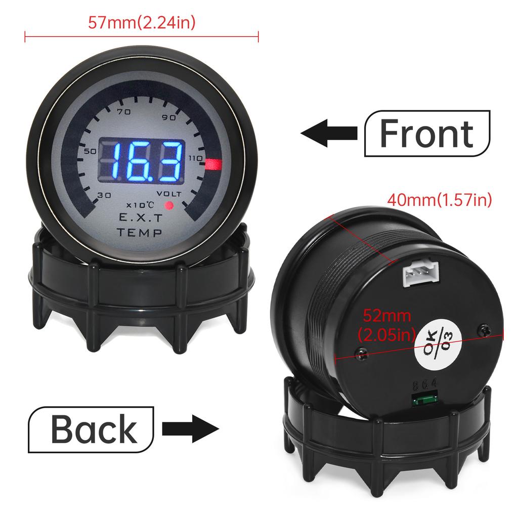 52MM Digital LED EXT Exhaust Gas Temp Gauge + Voltmeter Voltage Air Fuel Auto Car Styling EGT Temperature Gauge Car Meter