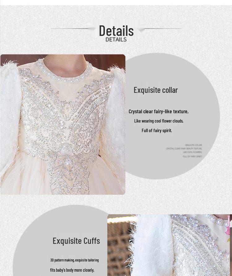 Girls' Luxury Formal Autumn/Winter Princess Dress - High-End Flower Girl Dress for Birthdays, Weddings, and Special Occasions.