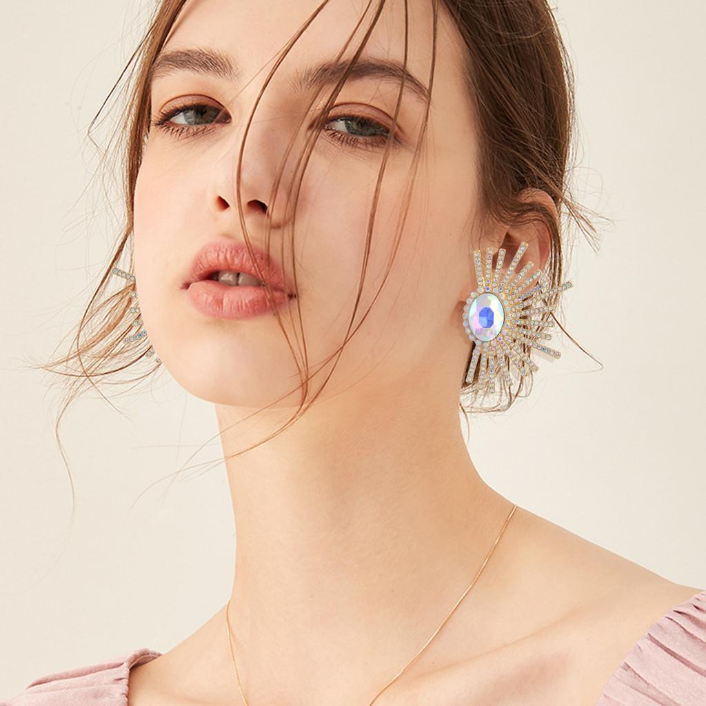 Exaggerated Symmetrical Earrings Featuring Colorful Water For Female Style Accessory