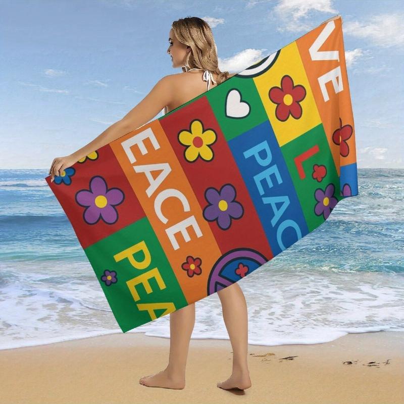 

Large Quick-Dry Beach Towel - Super Absorbent Bath,Pool,Gym Towel with LOVE PEACE Floral design Soft Microfiber Towel for Travel W30*H60(CM)