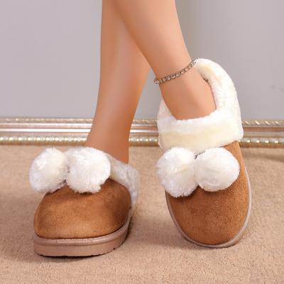 Cute Ball Snow Boots Half Drag 2025 Autumn and Winter New Thick-soled Fluffy Shoes for Women To Wear with Velvet