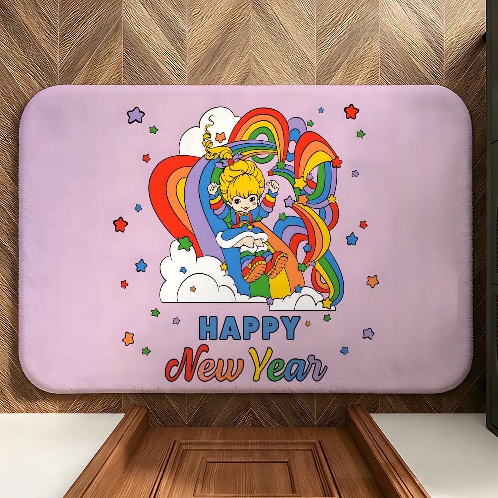 Character R-Rainbow B-Brite Floor Mat Soft Flannel Floor Mat Suitable for Entryways, Living Rooms, Bedrooms, and Bathrooms