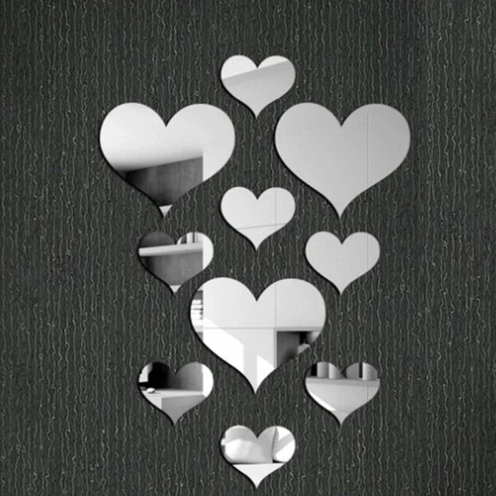 10Pcs Wall Stickers Removable Heart Wall Stickers for Home Decor Love Mirror Decals Mural Art Bedroom Furniture Decoration