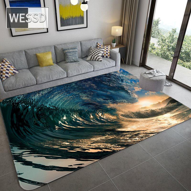 Alfombra grande de ola de mar 3D para decoración de sala de estar, alfombra suave antideslizante para baño, alfombra para suelo, alfombra para dormitorio, alfombra de cocina, alfombra para sofá