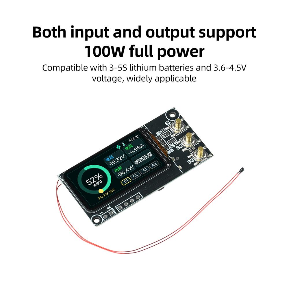3-5S PD 100W Power Bank DIY Mainboard 1.47-inch TFT Color Screen Bidirectional Super Fast Charging Power Bank Module