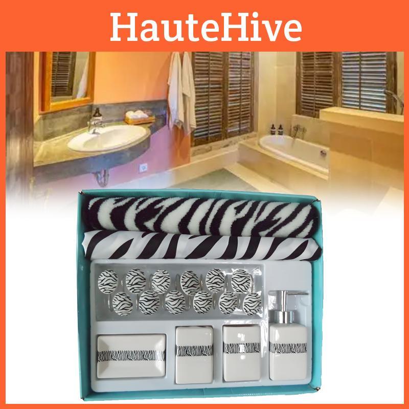 Curtain And Shower Floor Mat Set Bathroom Hook Shampoo Storage Tool Ceramic