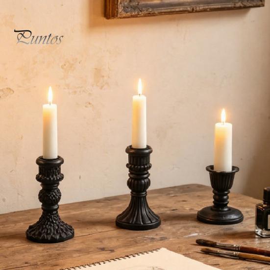 European Retro Candle Holder Vintage Taper Holder, Nostalgic Resin Candlestick Decorative Black Stand for Wedding Party Dinning Table Centerpiece Gold