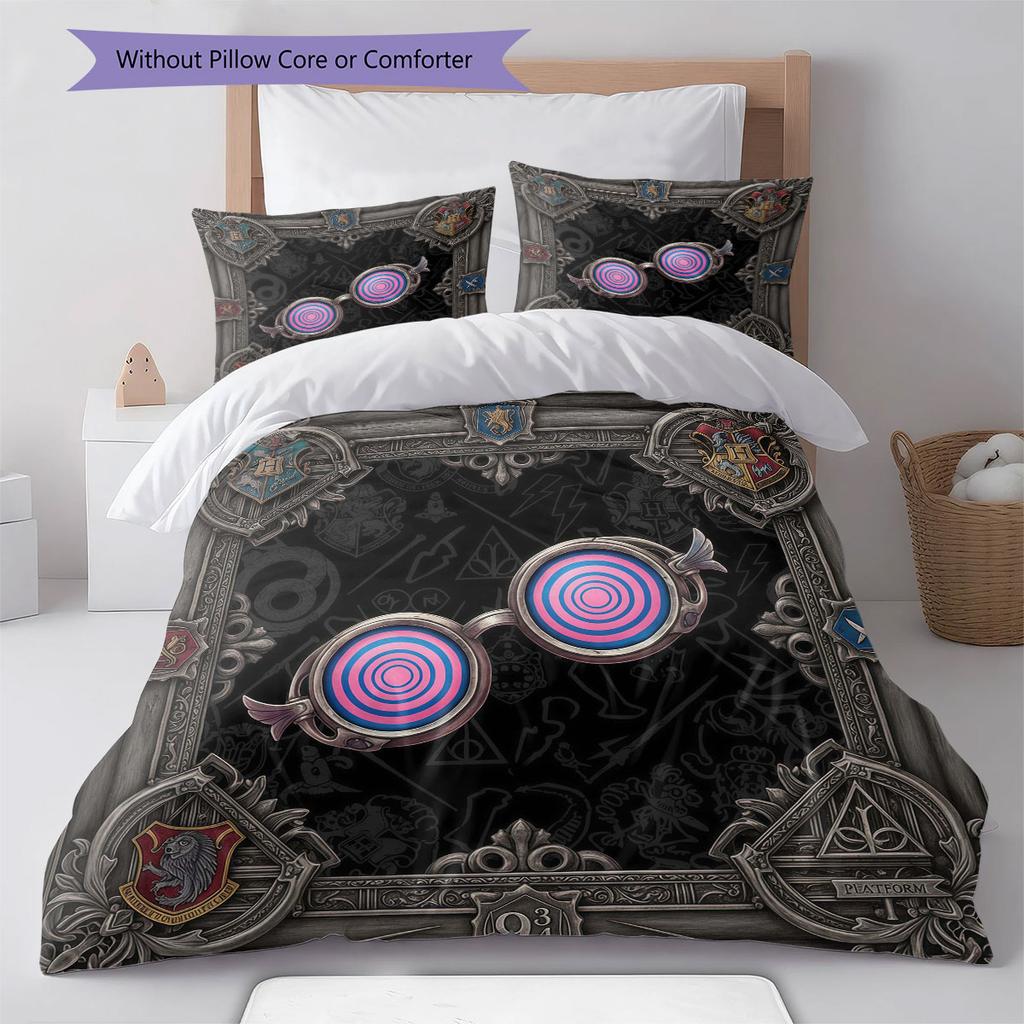 MagicGlasses Pattern Bedding Quilt Set Quilt Cover Pillowcase Home Decoration Birthday Gift (1 * Duvet Cover + 2 * Pillowcase, Without Core)