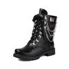 Vintage Roman Boots Metal Chain Lace-Up Short Martin Boots Medium Heel Locomotive Boots 40-43 Large Size Boots
