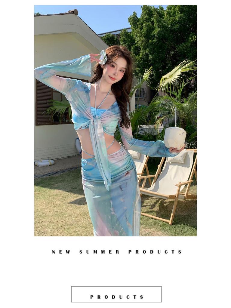 2025 Women's High-End Swimwear: Elegant Split Long Dress & Bikini Four-Piece Set