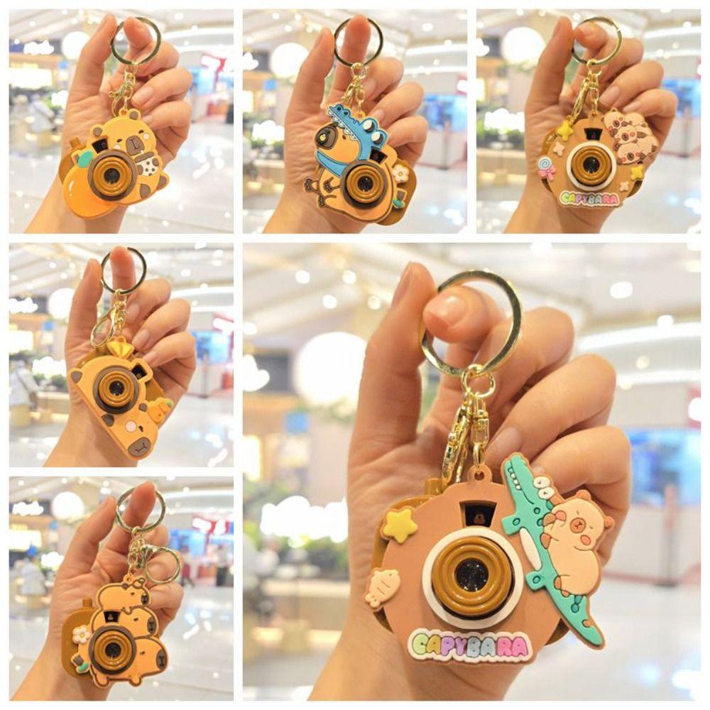 

Kawaii Capybara Keychain Projector Camera Car Keyring Cute Kapybara Pendant Friends Riding a Crocodile