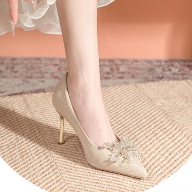 Fashion Women Wedding Shoes Lightweight Pointed Toe Party High Heels Shoes Spring Autumn Elegant Rhinestone Pumps Zapatos De Mujer