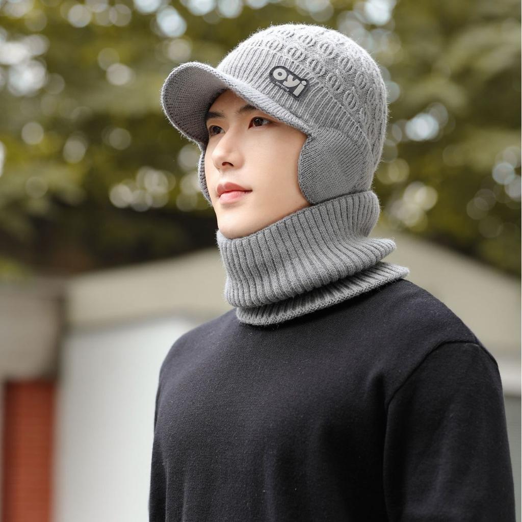 Men's Autumn and Winter Baseball Cap Warm Ear Protection Hat Knitted Wool Hat Travel Cold Hat Outdoor Baseball Cap Anti-cold Thick