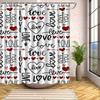 Love Heart Pattern Shower Curtain Romantic Bathroom Decor Valentine'S Day Theme Waterproof Bath Curtain Black Red Design