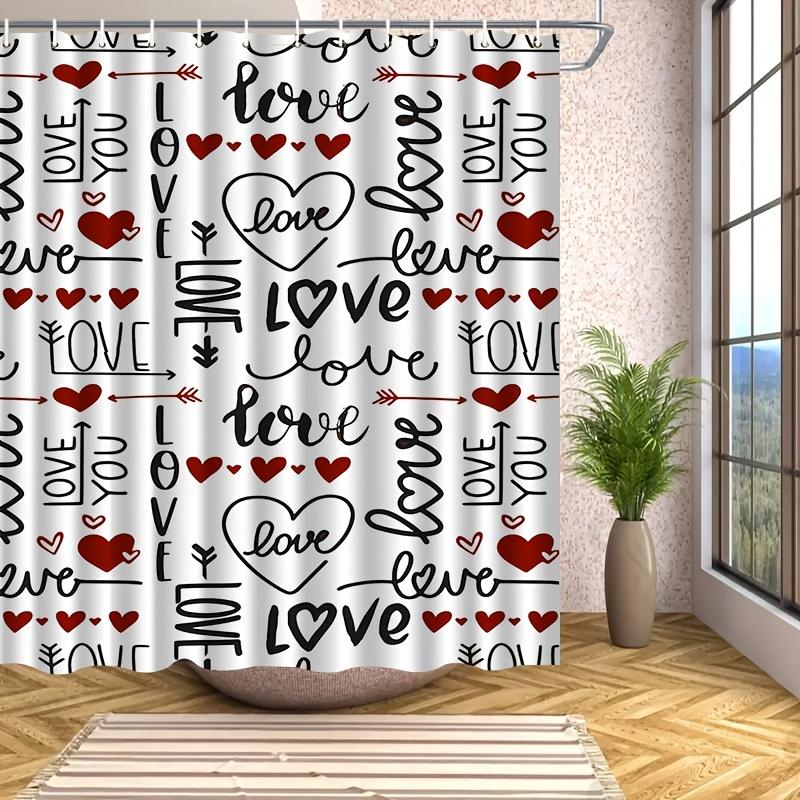 Love Heart Pattern Shower Curtain Romantic Bathroom Decor Valentine'S Day Theme Waterproof Bath Curtain Black Red Design