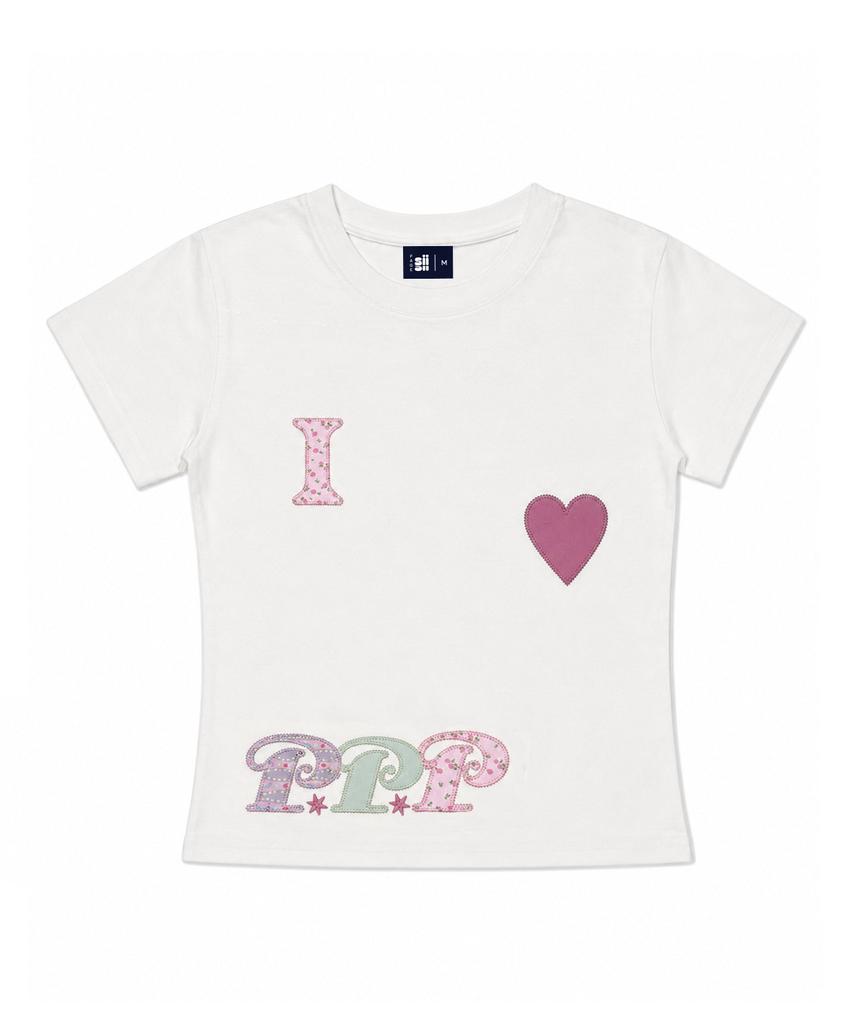 PAGESIISII I Love Ppp Applique Detail Slim Fit Short Sleeve T-Shirt Black