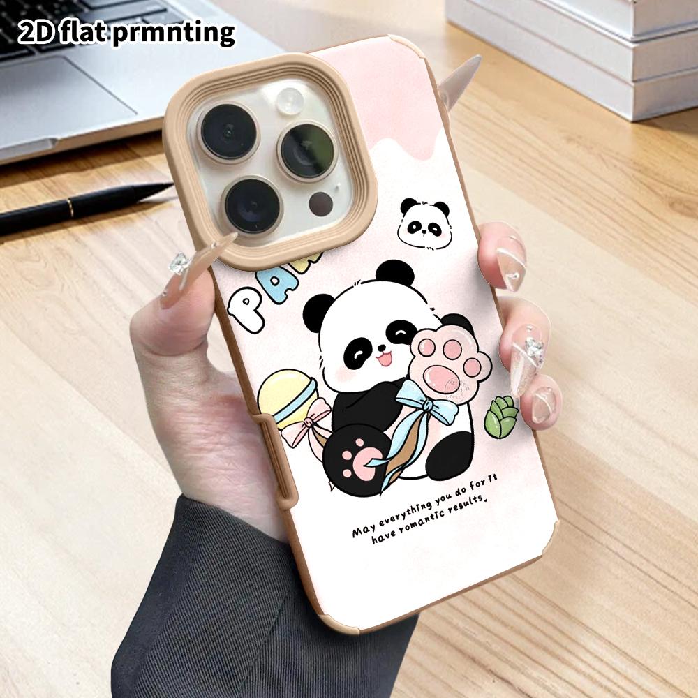 Phone Case: 2D Flat Lambskin Suitable for iPhone 18 17 16 15 14 13 Pro Film Protective Case, Holding a Lollipop Panda, Christmas and Halloween Gift