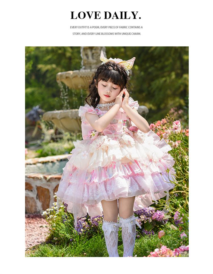 Lolita Girls' Princess Dress Summer New Flower Fairy Dress Children's Super Fairy Monet Garden Birthday Dress