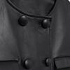 2025 Spring Women's Simple Round Neck Short Leather Jacket with Button Embellishments