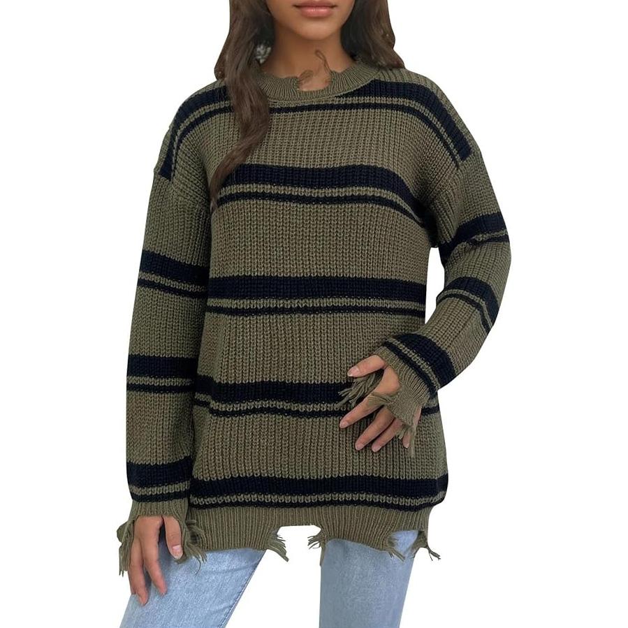 

Женский теплый вязаный свитер осень-зима с кисточками и краями, пуловер с круглым вырезом, свитер большого размера, толстовка, спортивная одежда 3XL армия зеленый