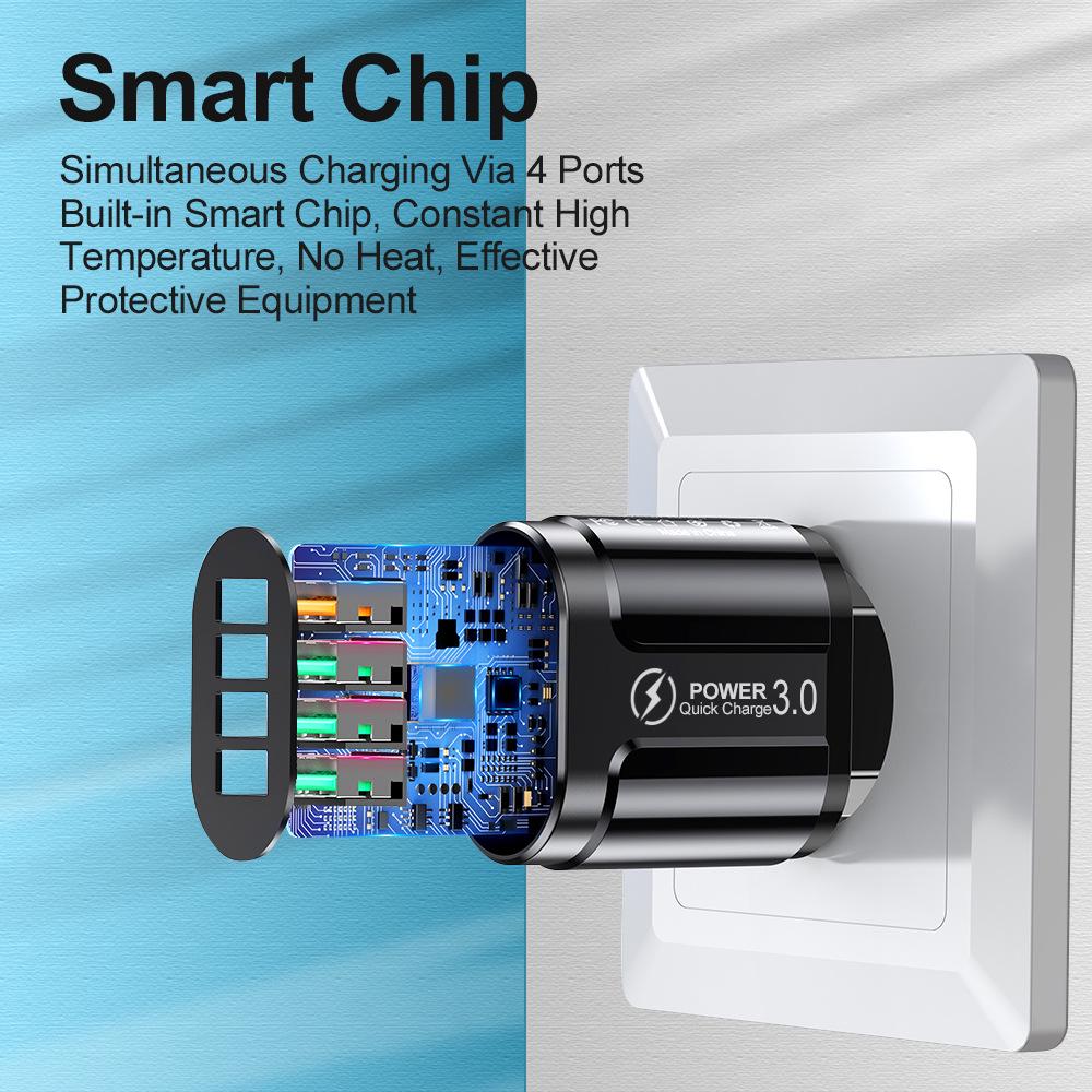 QC3.0 Luminous Multi-Port Fast Charger 4-USB Travel Adapter (US/EU/UK)